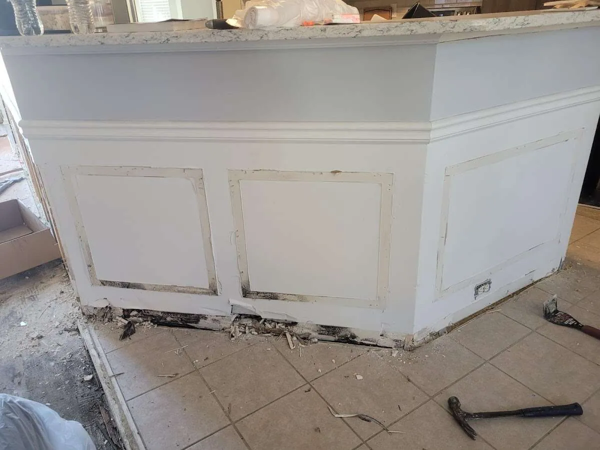 Water damage and mold on kitchen during Storm Damage Restoration in Lakewood